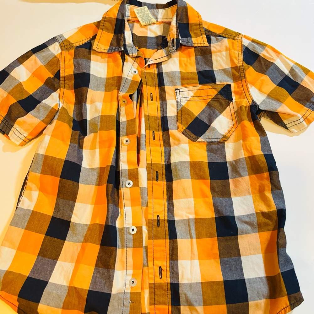 Faded Glory Orange and Blue Plaid Button Down Shirt